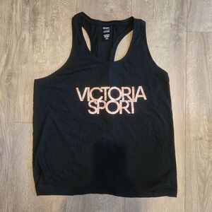 Victorias Secret Sport Tank Open Back, Black Rose Gold Sparkle Large